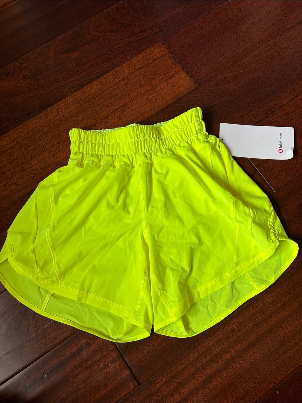 lululemon athletica Track that Neon Yellow Mid-Rise 5” length Shorts